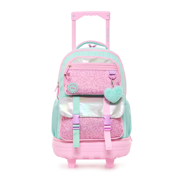 Mochila Escolar FW 2026 Fun World Chic 18" con Carro Desmontable Rosa-Verde Art.202149